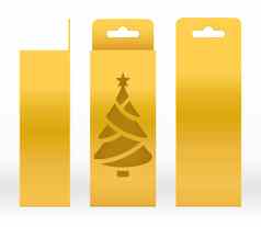 挂盒子黄金窗口圣诞节树形状减少包装模板空白奢侈品空盒子金模板设计产品包礼物盒子黄金盒子包装纸卡夫纸板包