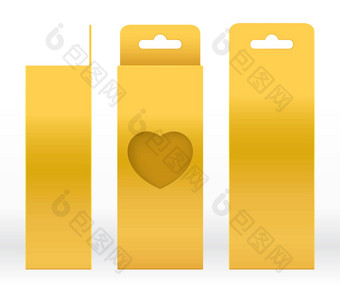 挂盒子黄金窗口心形的减少包装模板空白奢侈品空盒子金模板设计产品包礼物盒子黄金盒子包装纸卡夫纸板包