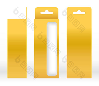 挂盒子黄金窗口<strong>形状</strong>减少包装模板空白奢侈品空盒子金黄色的模板设计产品包礼物盒子黄色的黄金盒子包装纸卡夫<strong>纸板</strong>包
