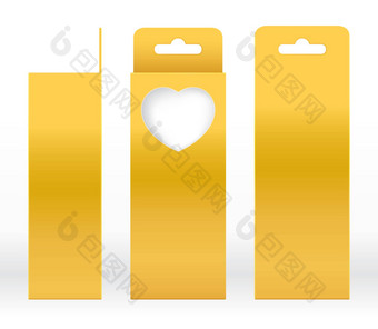 挂盒子黄金窗口心形状的减少包装模板空白奢侈品空盒子金黄色的模板设计产品包礼物盒子黄色的黄金盒子包装纸卡夫纸板包