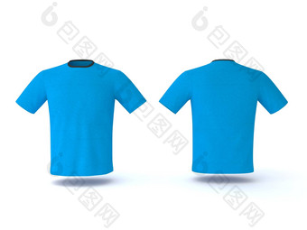 蓝色的t恤模板孤立的背景男人的现实的t恤模型渲染