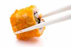 寿司日本食物加州卷筷子白色背景
