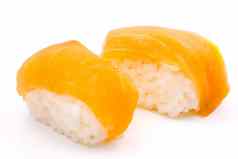寿司日本食物大米大马哈鱼白色背景
