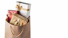 礼物盒子棕色（的）纸袋白色背景免费的空间文本