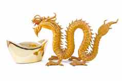 中国人黄金锭goldendragon孤立的白色背景