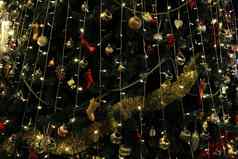 圣诞节树装饰背景晚上灯圣诞节假期庆祝活动圣诞节树欧洲冬天