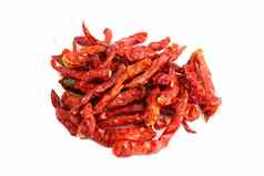 干红色的辣椒堆辣椒红色的辣的热味道辣椒干白色背景