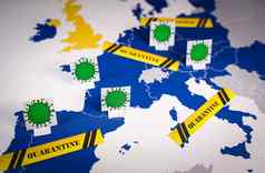 地图欧洲联盟冠状病毒检疫迹象