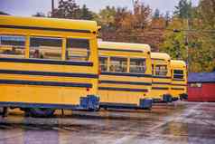 停学校公共汽车英格兰树叶季节