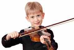男孩玩小提琴肖像白色