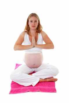 女人冥想怀孕瑜伽