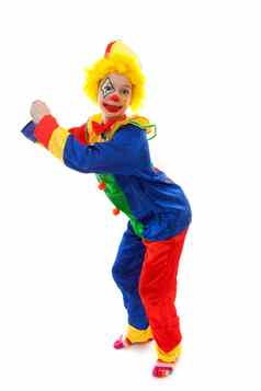 孩子穿着色彩斑斓的有趣的小丑