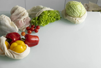 蔬菜水果鸡蛋可重用的生态棉花袋表格浪费<strong>购物</strong>概念塑料<strong>免费</strong>的项目多用途的重用回收生态友好的帆布杂货店袋西红柿胡椒面包