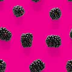 悬钩子属植物无缝的模式新鲜的黑莓无缝的模式模式新鲜的野生浆果孤立的粉红色的背景