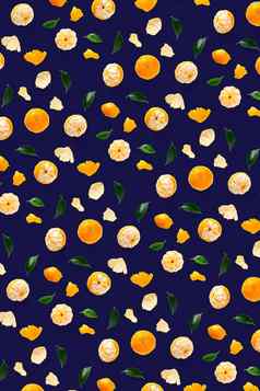 孤立的橘子柑橘类集合背景叶子橘子普通话橙色水果蓝色的背景普通话橙色背景