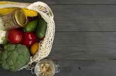 群混合有机蔬菜可重用的棉花网袋表格浪费概念生态友好的生活方式概念食品杂货生态袋塑料免费的项目重用减少回收拒绝