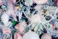 圣诞节树装饰特写镜头圣诞节树装饰元素温柔的时尚的颜色背景明信片