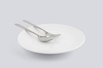 菜勺子叉孤立的白色背景用具食物陶瓷板空厨房用具餐具<strong>不锈</strong>钢工作室对象概念