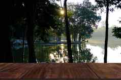早....阳光树湖池塘公园