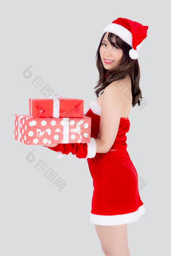 美丽的肖像年轻的亚洲女人快乐持有很多礼物盒子兴奋<strong>圣诞</strong>节假期孤立的白色背景亚洲女孩惊<strong>喜庆</strong>祝节日<strong>圣诞</strong>节一年