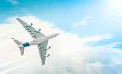 乘客飞机飞行蓝色的多云的天空