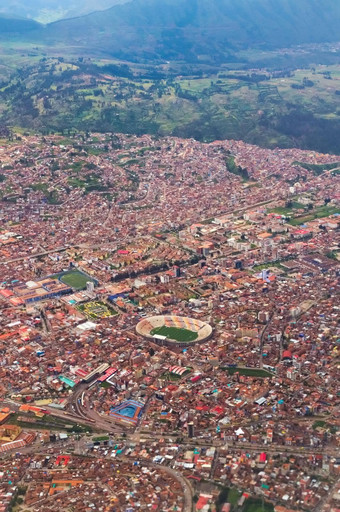 空中视图库斯科秘鲁足球体育场可见中心框架