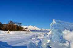 块冻冰贝加尔湖破碎的冰