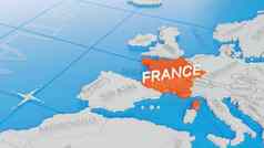 法国突出显示白色简化世界地图数字渲染
