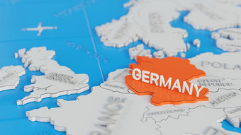 德国突出显示白色简化世界地图数字渲染