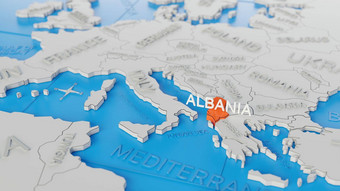 阿尔巴尼亚突出显示白色简化世界地图数字渲染