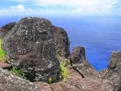 岩石岩石雕刻复活节岛痕迹古老的文化