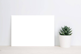 空白纸表复制空间模型植物盆栽木表格海报邀请空桌子上卡装饰设计品牌简单最小的
