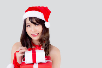 美丽的肖像年轻的亚洲女人快乐持有很多礼物盒子兴奋圣诞节假期孤立的白色背景亚洲女孩惊喜庆祝节日圣诞节一年