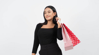 快乐购物概念年轻的亚洲泰国女人行动活动<strong>采购</strong>货物