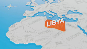 利比亚突出显示白色简化世界地图数字渲染