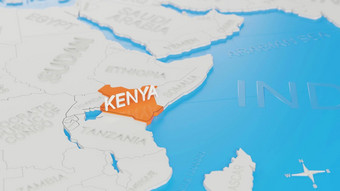 肯尼亚突出显示白色简化世界地图数字渲染