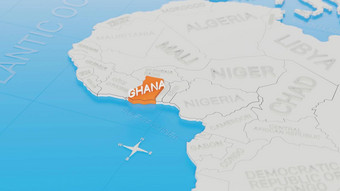 加纳突出显示白色简化世界地图数字渲染