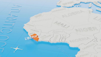 利比里亚突出显示白色简化世界地图数字渲染