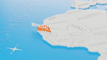 塞内加尔突出显示白色简化世界地图数字渲染