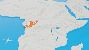 刚果突出显示白色简化世界地图数字渲染