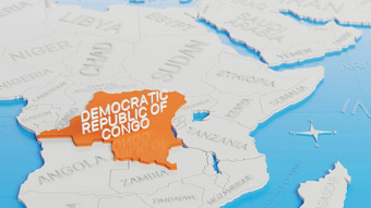 民主共和国刚果突出显示白色简化世界地图数字渲染