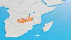 赞比亚突出显示白色简化世界地图数字渲染