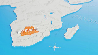 博茨瓦纳突出显示白色简化世界地图数字渲染