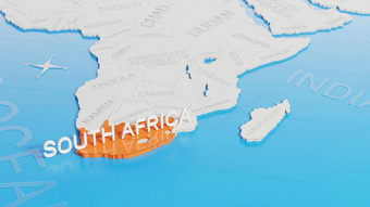 南非洲突出显示白色简化世界地图数字渲染
