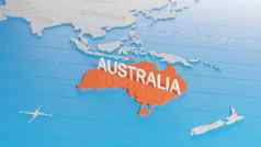 澳大利亚突出显示白色简化世界地图数字渲染