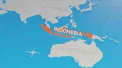 印尼突出显示白色简化世界地图数字渲染