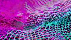 紫色的青色霓虹灯网格未来主义的线框网络概念赛博朋克审美数字渲染
