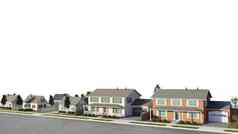 郊区真正的房地产概念白色背景高收入住房花俏的社区数字渲染