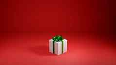 情人节圣诞节生日礼物概念白色礼物盒子绿色丝带红色的背景数字渲染