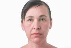 脸女人皱纹肖像上了年纪的女人治疗白色背景
